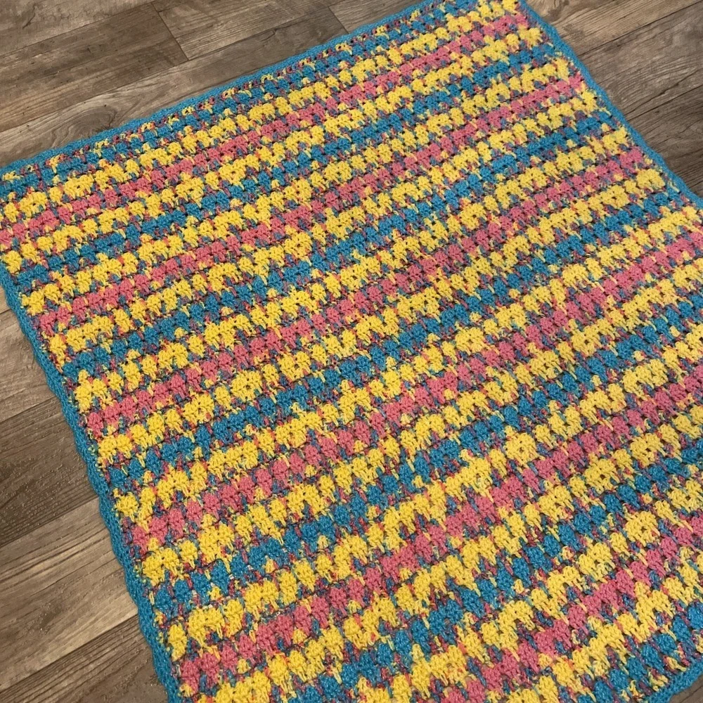 Handmade Crochet Multicolor Throw Blanket‎ 40x42